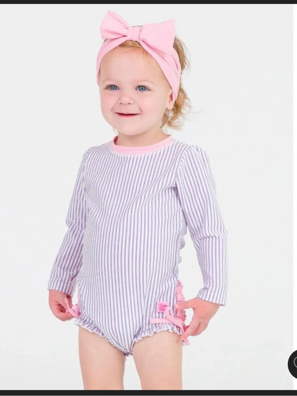 RuffleButts Lilac Striped Seersucker One Piece Girl’s Swimsuit